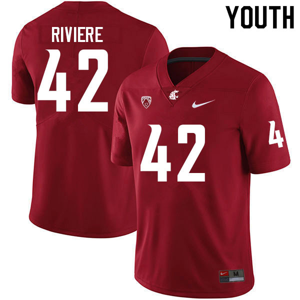 Youth #42 Billy Riviere Washington State Cougars College Football Jerseys Sale-Crimson